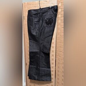 Women's Black Sheen Denim Embellished Jeans
